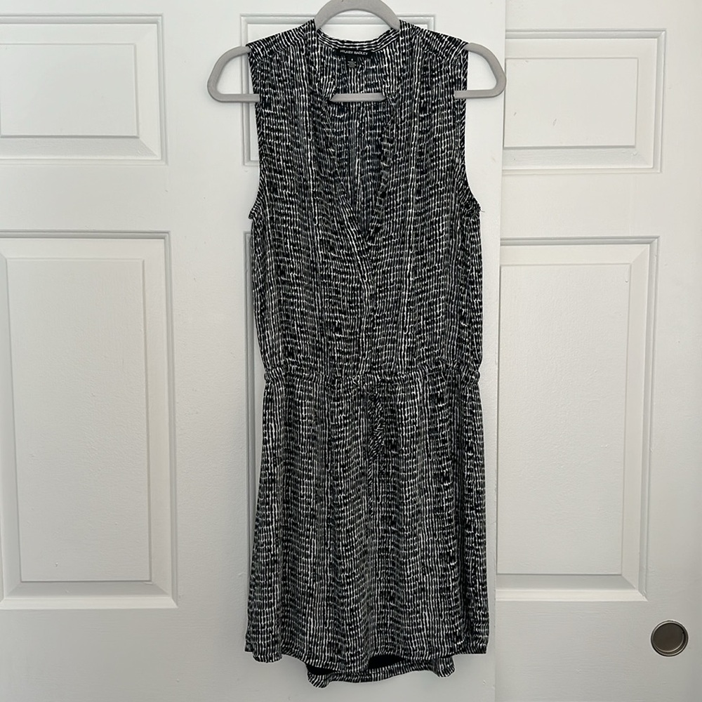 Hilary Radley Navy Patterned V-Neck Button Up Shirt Dress Size 8